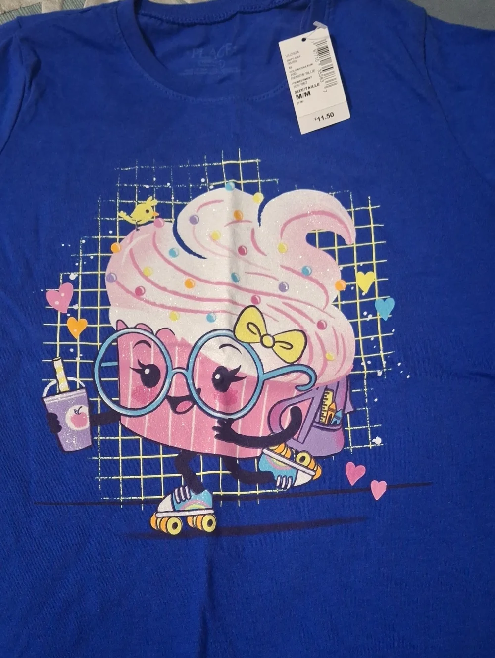 The Children's Place Royal Blue Tee with Pink Cupcake Graphic Girls Medium 7/8